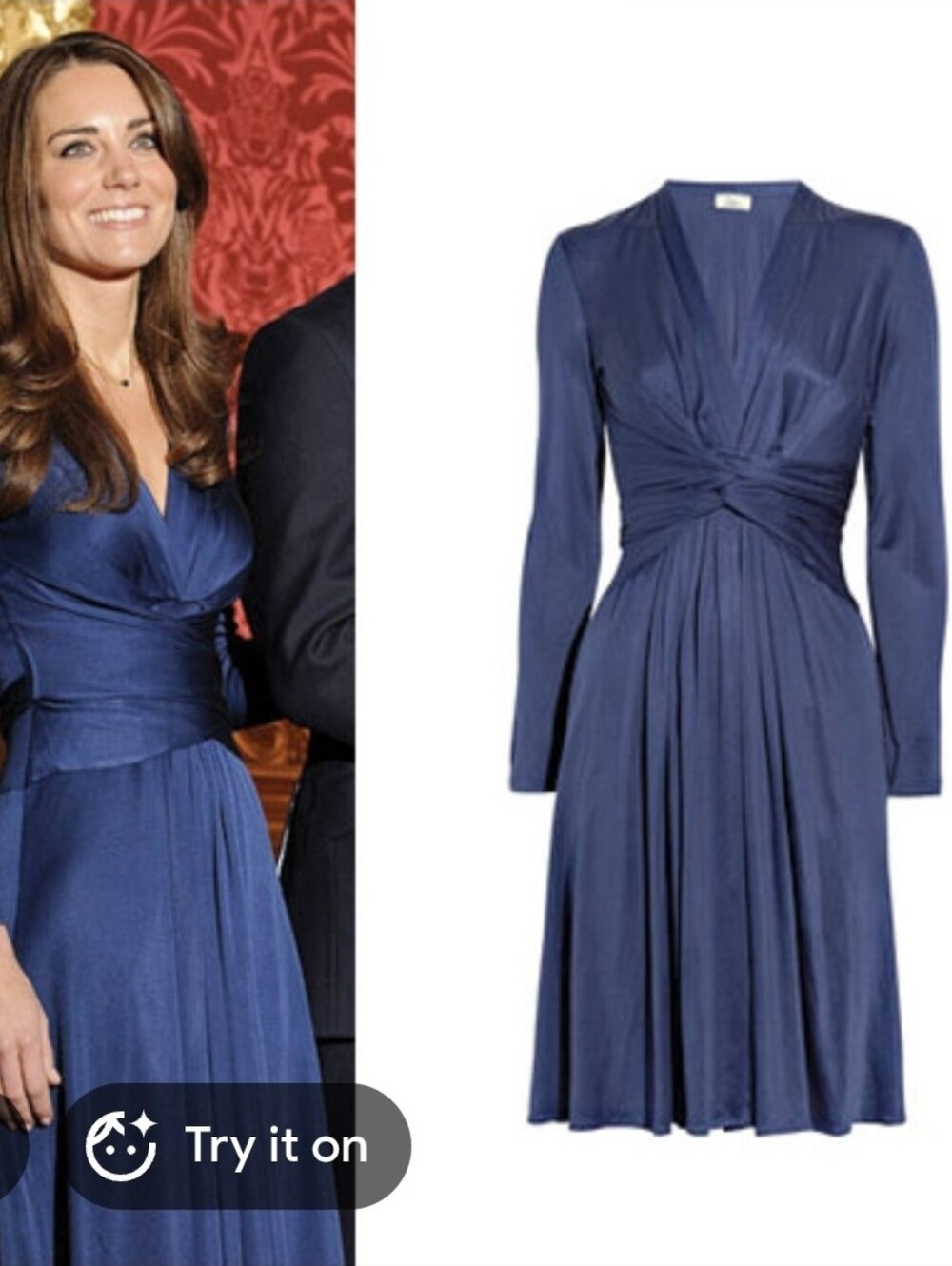 Issa London Blue Wrap-Front Long Sleeve Dress Size US8